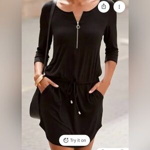 Elegant Navy Blue Zipper Dress